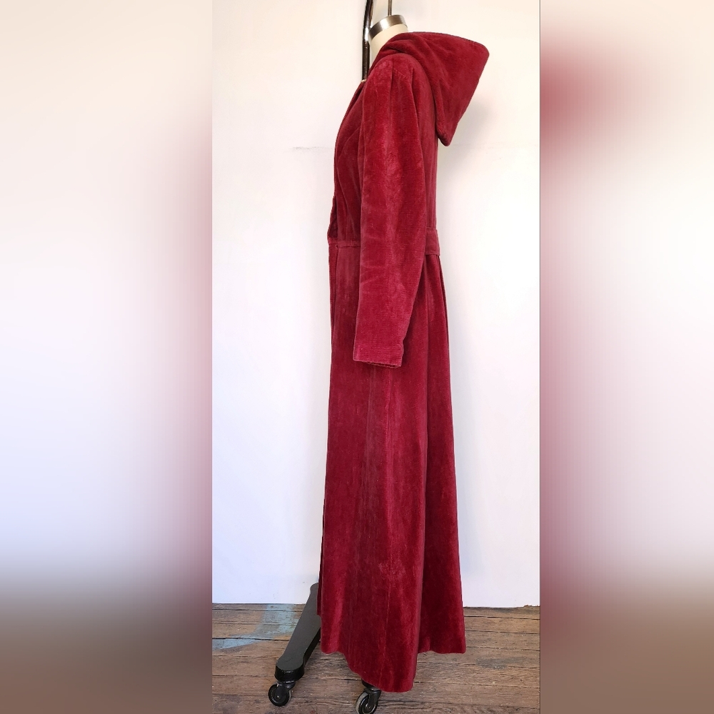 Vintage Hooded RED Corduroy Coat Floor Length Hooded Coat Red Riding Hood 70s - Picture 8 of 14
